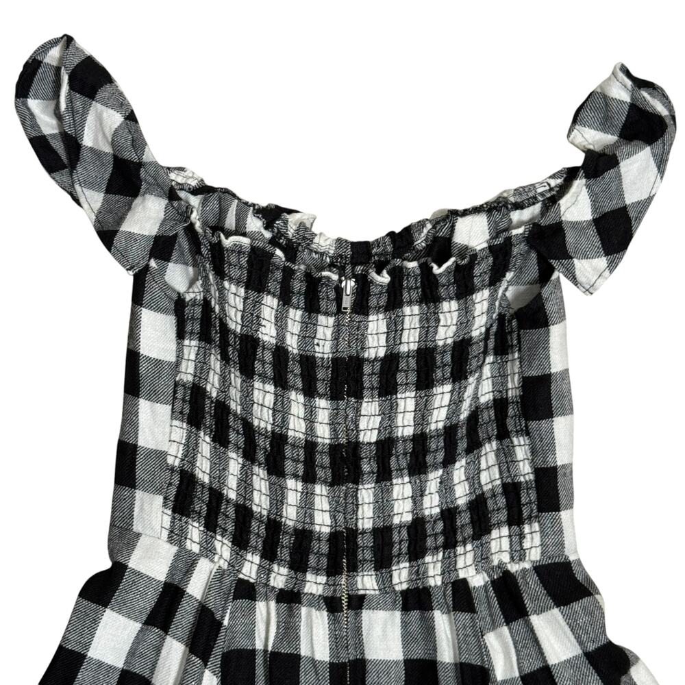 Reformation Hattie Linen Midi Dress Gingham Black White Size 6 Off the Shoulder - Picture 9 of 11